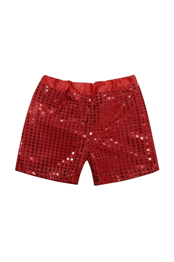 Kids Sparkly Sequin Birthday Shorts, Boys and Girls Elastic Waist Party Shorts with Glitter Detail, Dance Performance Glam Shorts