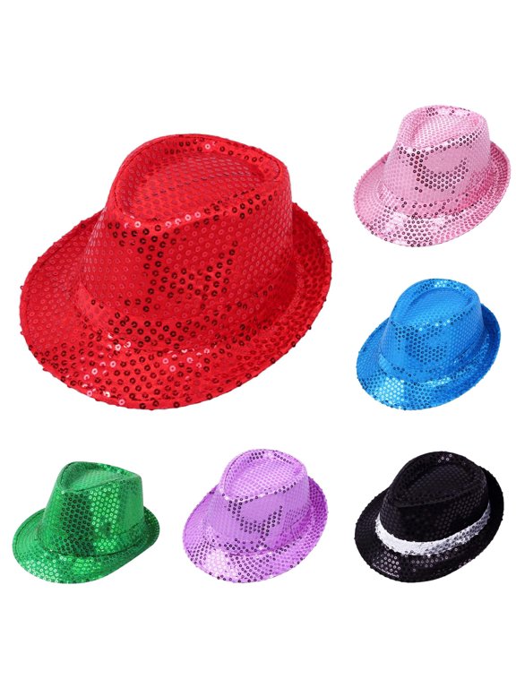 Kids Sparkly Sequin Top Hat Performance Accessory for Dance Party Stage Show and Birthday Celebration