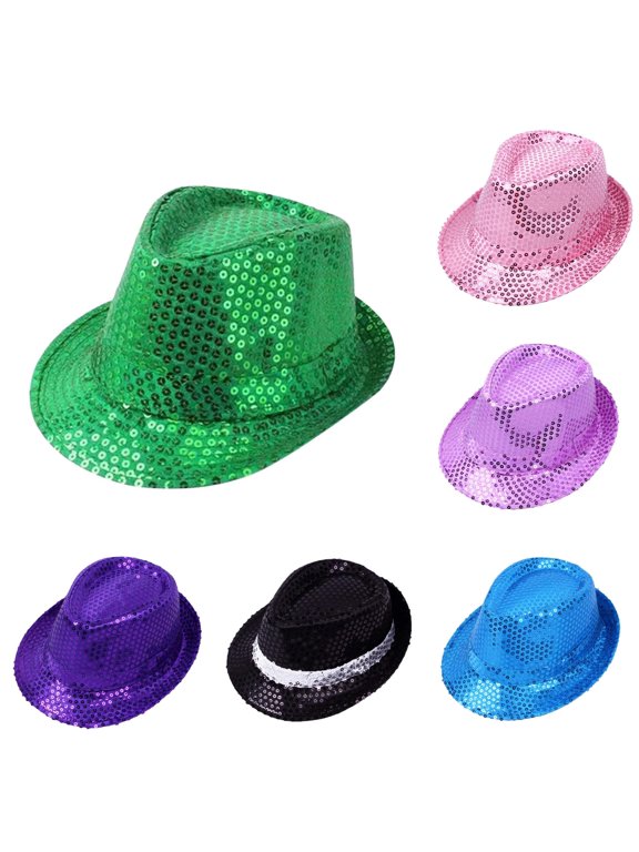 Kids Sparkly Sequin Top Hat Performance Accessory for Dance Party Stage Show and Birthday Celebration