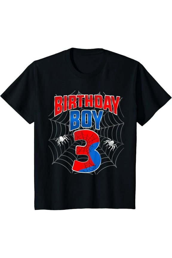 Kids Spider Web Three 3 Years Old It's My 3rd Birthday Boy T-Shirt