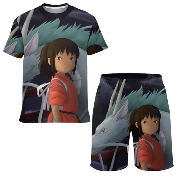Kids Spirited Away Short Sleeve T-Shirt And Shorts Outfit Set Athletic Mesh Shorts Set for Boys