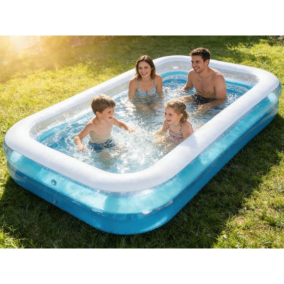 Kids Splash Pool Inflatable 120x72 Inch Rectangular, Extra Large BPA-Free PVC Family Pool ASTM Certified with Easy Drain for Ages 3-12, Thickened Anti-Burst Backyard Summer Pool