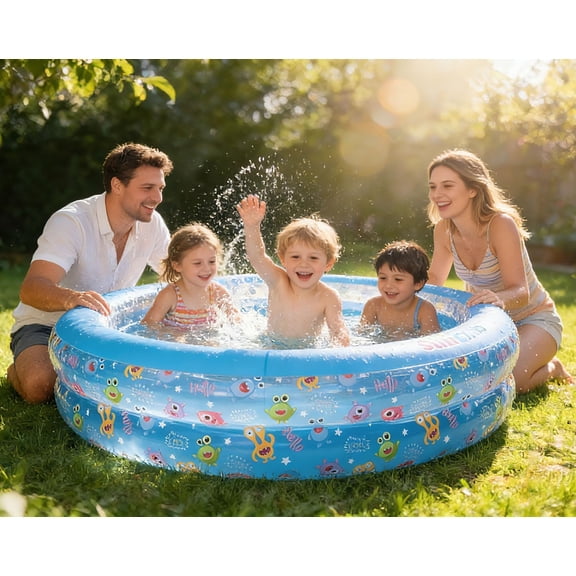 Kids Splash Pool Inflatable Rectangular, Extra Large BPA-Free PVC Family Pool with Easy Drain for Ages 3-12, Thickened Anti-Burst Backyard Summer Pool