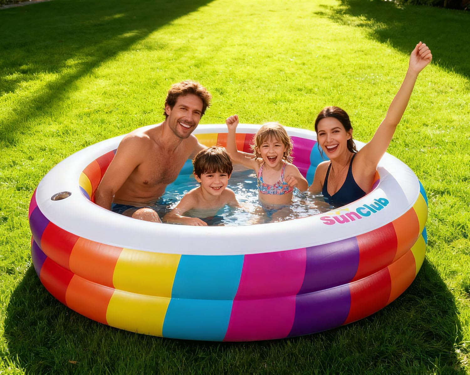 Kids Splash Pool Inflatable Rectangular, Extra Large BPA-Free PVC Family Pool with Easy Drain for Ages 3-12, Thickened Anti-Burst Backyard Summer Pool
