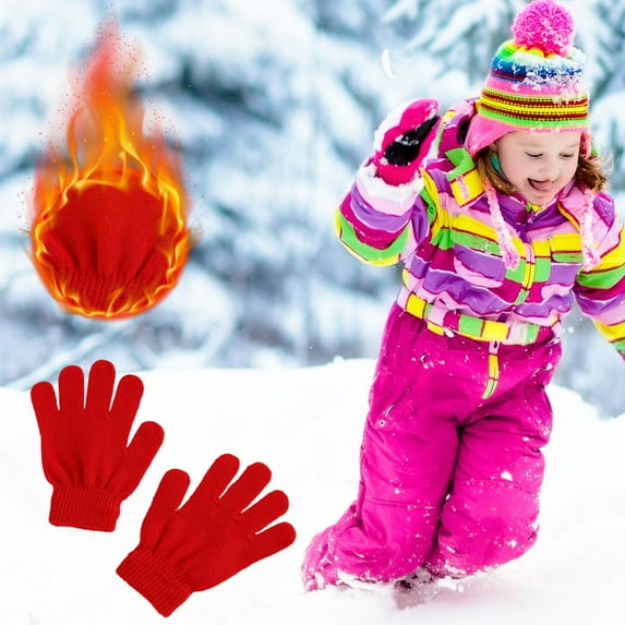 Kids Split Finger Knitted Gloves | Winter Warm Solid Color Mittens for Children | Unisex Boys Girls School Play Cold Weather Handwear | 1 Pair