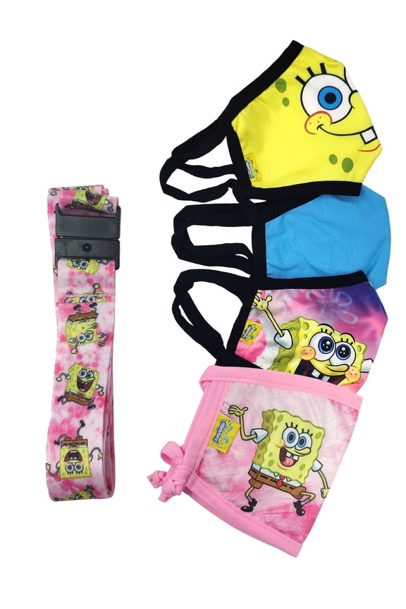 Kids Spongebob Squarepants Patrick Reusable Face Masks w/ Pink Strap 4 Pack