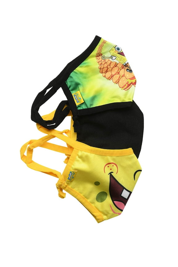 Kids Spongebob Squarepants Reusable Face Masks 3 Pack Smiles & Krabby Patties