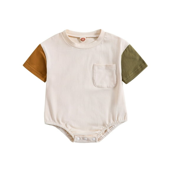 Kids Sport Jumpsuit 𝐈𝐧fant Boys Girls Outfit Short Sleeve Patchwork Colour Romper 𝐍ewborn Romper with Pocket
