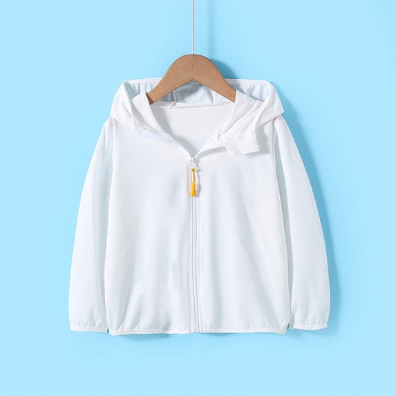 Kids Sports Athletic Jackets Classic Sun Protection Full Zip up Hooded Lightweight Breathable Outerwear Coat White 6Y