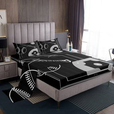 Sports Bed Sheets Set Baseball Twin Sheet Set, Baseball Printed Sheets Ball Game Bed Set, Baseball Field Flat Sheet