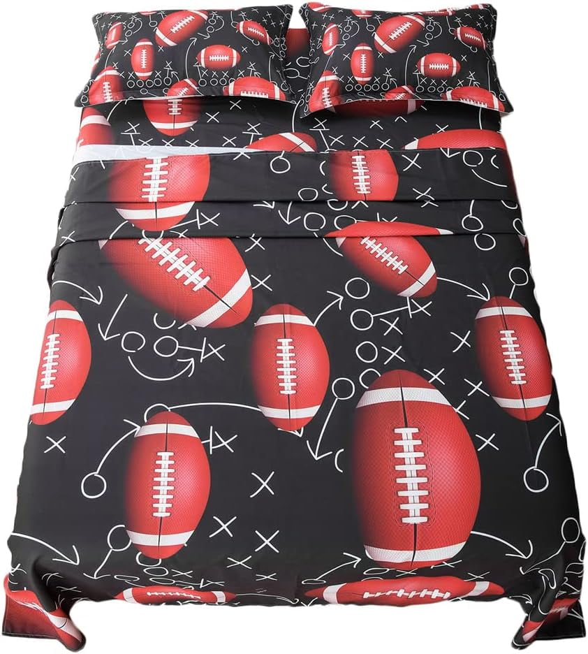 Kids Sports Bedding Set Full Size American Football Sheets for Boys