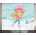 thumbnail image 1 of Kids Sports Curtains 2 Panels Set, Cute Little Girl Skating on Ice in Idyllic Snow Covered Village Playroom Theme, Window Drapes for Living Room Bedroom, 108W X 108L Inches, Multicolor, by Ambesonne, 1 of 3