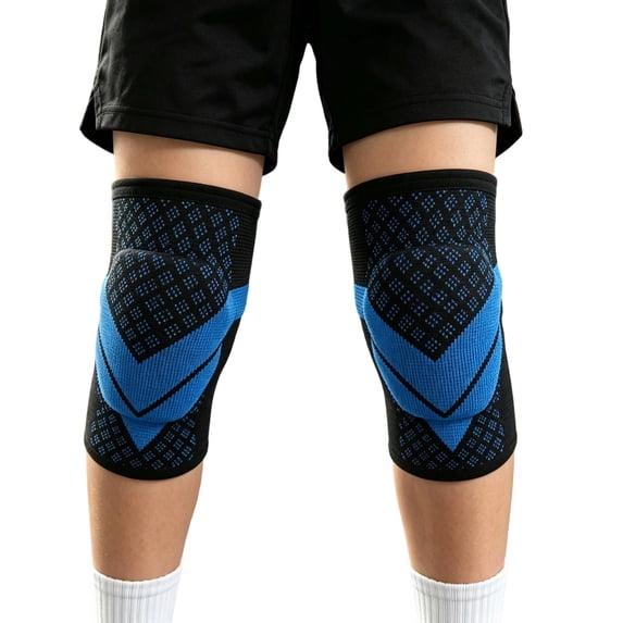 Kids Sports Knee Pads, Thick Padded Breathable Knee Sleeve Protector, Shock‑Absorbing Knee Guard for Basketball Running Cycling Outdoor Sports for Children(Blue,L)
