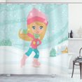 thumbnail image 1 of Kids Sports Shower Curtain, Cute Little Girl Skating on Ice in Idyllic Snow Covered Village Playroom Theme, Fabric Bathroom Set with Hooks, 69W X 84L Inches Extra Long, Multicolor, by Ambesonne, 1 of 3