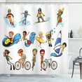 thumbnail image 1 of Kids Sports Shower Curtain, Little Athletes Activity Surfing Swimming Diving Biking Hiking Skiing Olympics, Fabric Bathroom Set with Hooks, 69W X 84L Inches Extra Long, Multicolor, by Ambesonne, 1 of 3