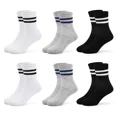 thumbnail image 1 of Kids Sports Socks Boys Striped Cotton Crew Socks 6 Pairs Girls Black White Grey Cushioned School Athletic Socks 1-12 Years, 1 of 5