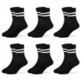 thumbnail image 1 of Kids Sports Socks Boys Striped Cotton Crew Socks 6 Pairs Girls Black White Grey Cushioned School Athletic Socks 1-12 Years, 1 of 5