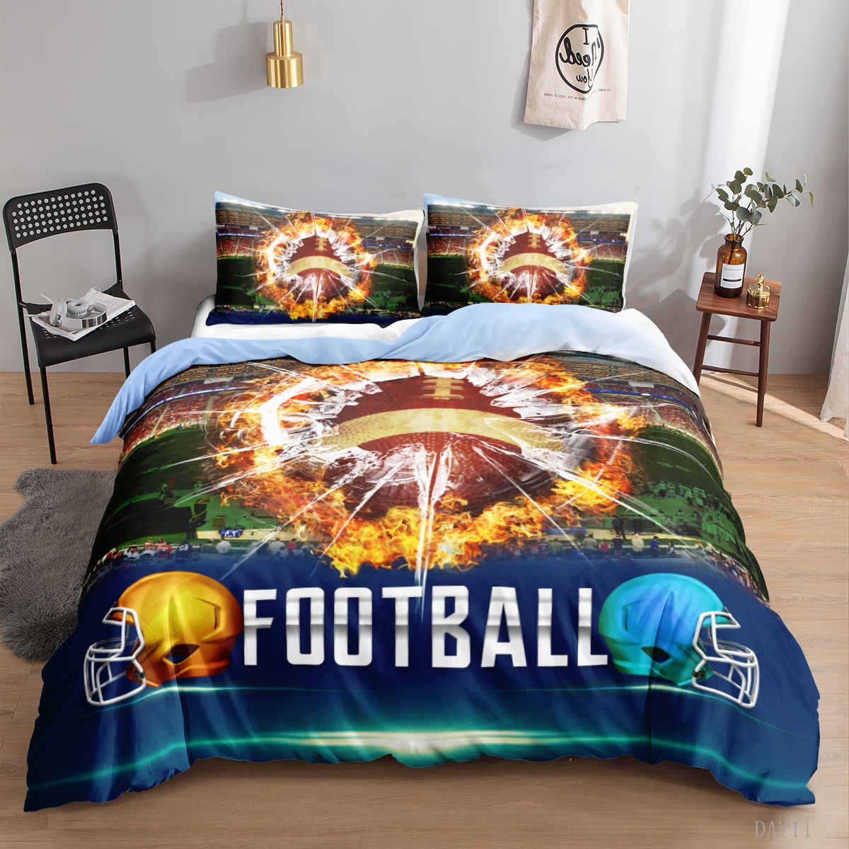 Kids Sports Theme Bedding Set,Basketball Football Baseball Tennis Print