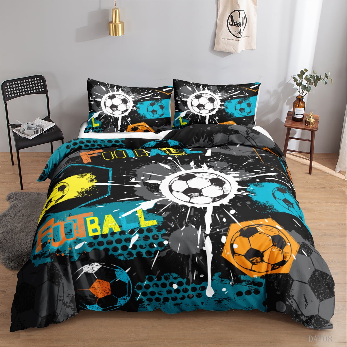 Kids Sports Theme Bedding Set,Basketball Football Baseball Tennis Print
