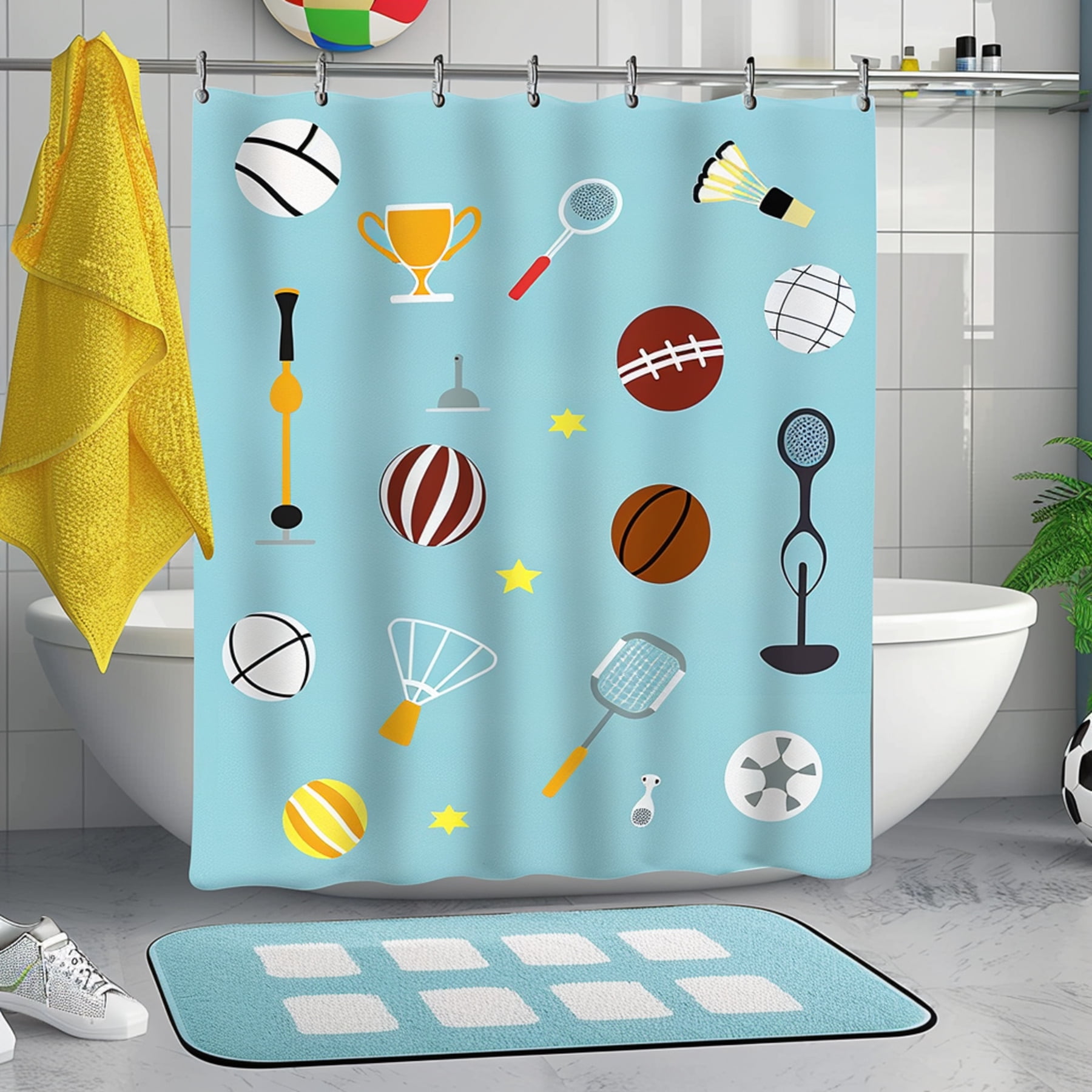 Kids Sports Themed Bathroom Decor Set Football Basketball Trophies