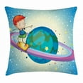thumbnail image 1 of Kids Sports Throw Pillow Cushion Cover, Fantasy Boy Skateboarding on Rings of Saturn Sci Fi Cosmos Planetary Playroom, Decorative Square Accent Pillow Case, 18 X 18 Inches, Multicolor, by Ambesonne, 1 of 2