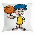 thumbnail image 1 of Kids Sports Throw Pillow Cushion Cover, Genius Boy Rolling the Ball Athlete Professional Basketball Player Graphic, Decorative Square Accent Pillow Case, 18 X 18 Inches, Multicolor, by Ambesonne, 1 of 2