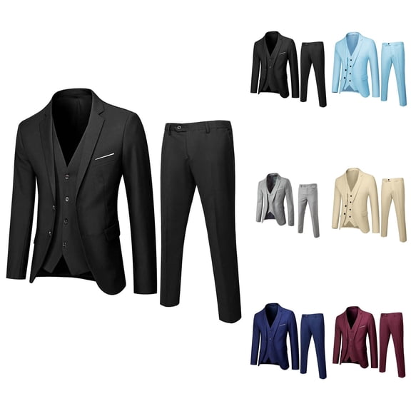 Kids Spring Autumn 3PC Outfit Suit: Boys Solid Long Sleeve Pants, Coat, & Vest Set for Toddlers (Black, 17-18 Years)