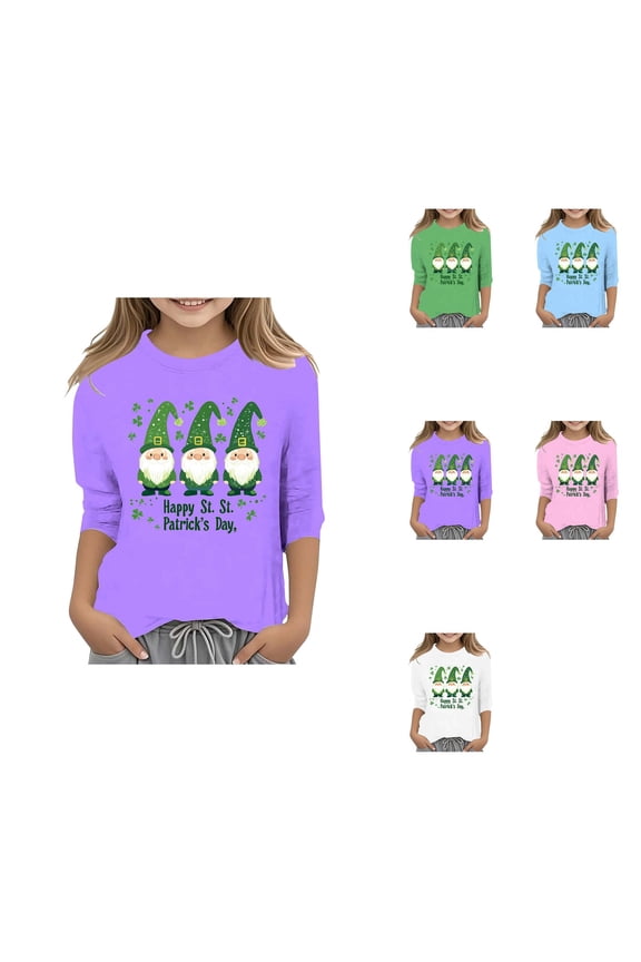 Kids St. Paddy's Day Printed 3/4 Quarter Sleeve T Shirt Tops Peplum Casual
