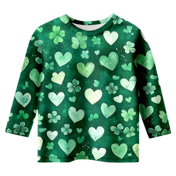 Kids St Patricks Day Shirt Boys 3/4 Sleeve Letter Graphic Print Shirts Casual Round Neck T-Shirts Soft and Comfortable Tee Blouse Kids Clothes Green 4-5 Years