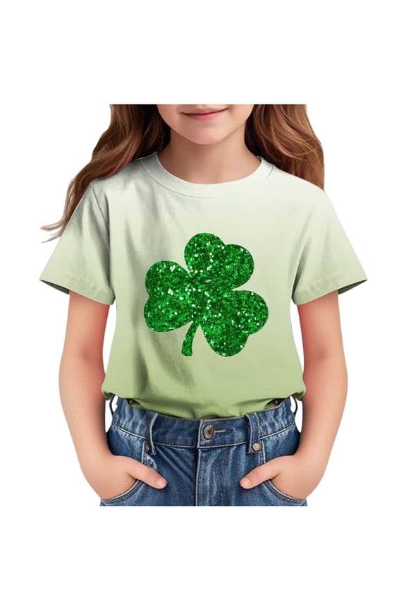 Kids St Patricks Day Shirt Boys Girls Shamrock Clover Graphic Tees Toddler Short Sleeve Crewneck T-Shirt Top,7-8 Years,White 1