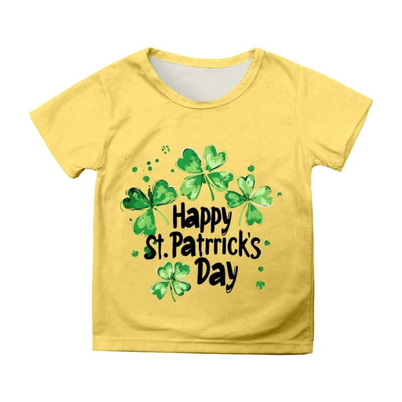Kids St Patricks Day Shirt Boys Short Sleeve Fashion Print Shirts Casual Round Neck Pullover Tees Soft and Breathable Tops Summer Clothes Yellow 8-9 Years