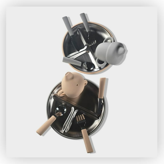 Kids Stainless Steel Dining Set with Suction Plate, Training Cup, Fork, Spoon & Knife BPA-Free Toddler Tableware Set for Self-Feeding, Baby Feeding Utensils with Non-Slip Base