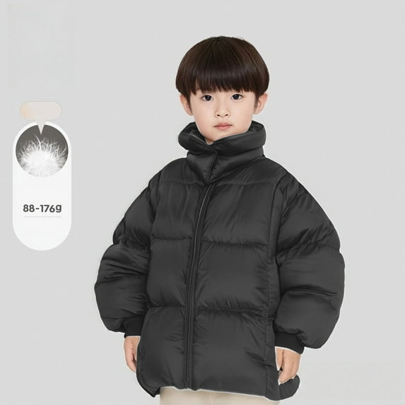 Kids Stand Collar Down Jacket, Boys & Girls Regular Length Warm Winter Coat with Triple Protection, Cold Proof Puffer Outerwear for Cold Weather Grey