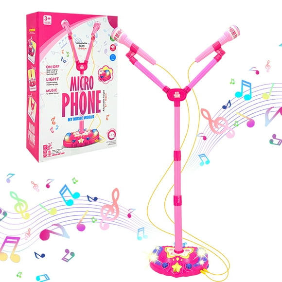 Kids Microphone Toys for Girls 3 4 5 6 7 Year Old, Karaoke Musical Instrument Toy, Pretend Play Standing Microphone Gift for Girls