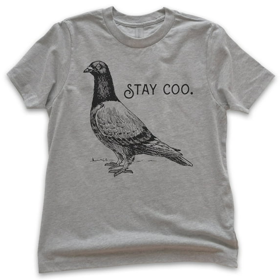 Kids Stay Coo Shirt, Youth Kids Boy Girl T-Shirt, Funny Pidgeon Shirt, Cute Bird Saying, Cool Bird Shirt, Dark Heather Gray, Large