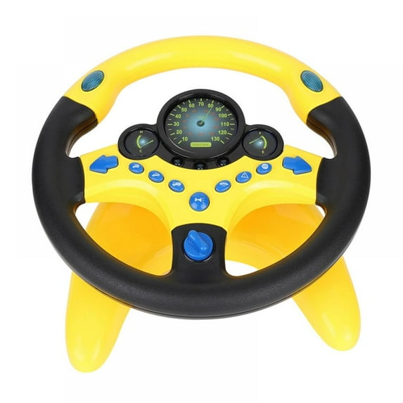 Kids Steering Wheel for Backseat Pretend Driving Simulated Driving Steering Wheel Toy with Light and Music Gifts for Kids (Yellow)