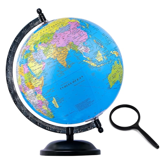 Kids' Stem Steam Globe For Students & Education Featuring Political & World Map, Includes Magnifying Glass - Black, Pack Of 1
