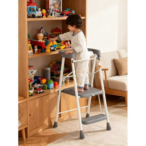 HBTower Kids Step Stool, 2-Step Toddler Tower with Safety Rail, Gray