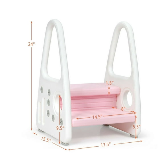 Kids Step Stool with Armrest - Kitchen Toilet Potty Training Helper - Double Tier Design, Non-Slip, 110lbs Capacity - Learning Stool for Toddlers & Children, Safe HDPE Material