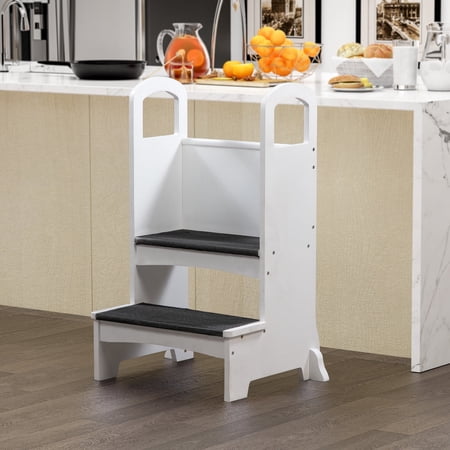 Step to It Kitchen Step Stool with Safety Rail, Kitchen Helper Stool For Toddlers by Naomi Home-Finish:White
