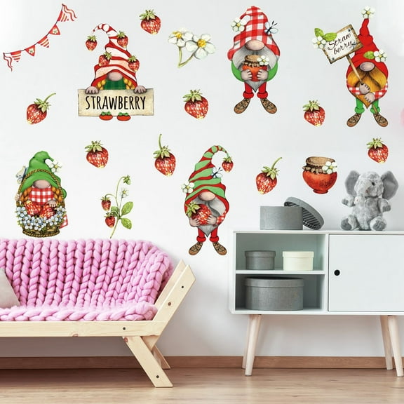 Kids Stickers,Cute Strawberry Dwarf Wallpaper Children's Room Bedroom Window Sticker Background Decoration Sticker Adhesive