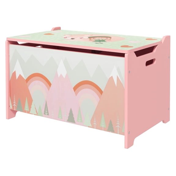 Kids Storage Chest, Pink Toy Box Organizer for Bedroom, Animal Design Storage Box with Safety Hinge