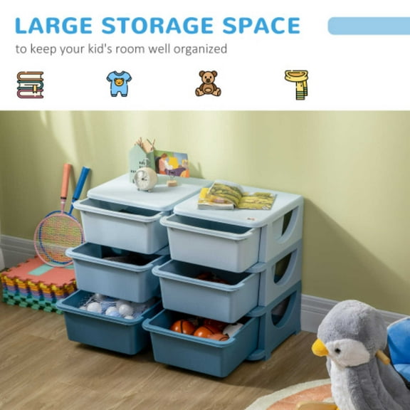 Kids Storage Organizer With Large Drawers  16 L Capacity Removable Bins Easy Clean 22.25" Height