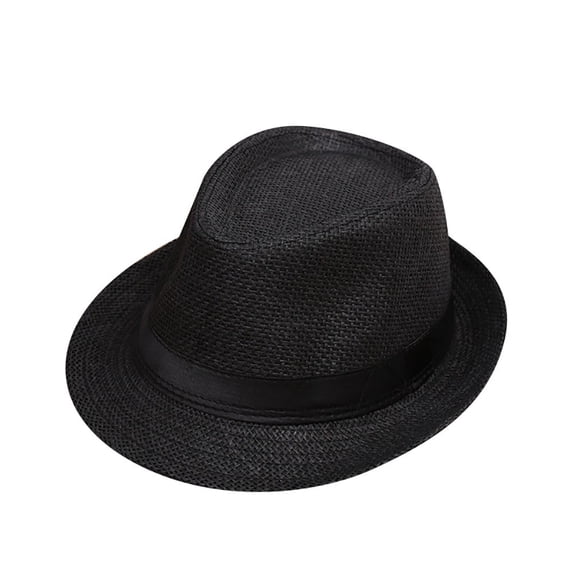 Kids Straw Fedora Hat Summer Panama Jazz Trilby Sun Hat Breathable Beach Sun Protection Cap for Boys Girls One Size