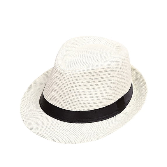 Kids Straw Fedora Hat Summer Panama Jazz Trilby Sun Hat Breathable Beach Sun Protection Cap for Boys Girls One Size