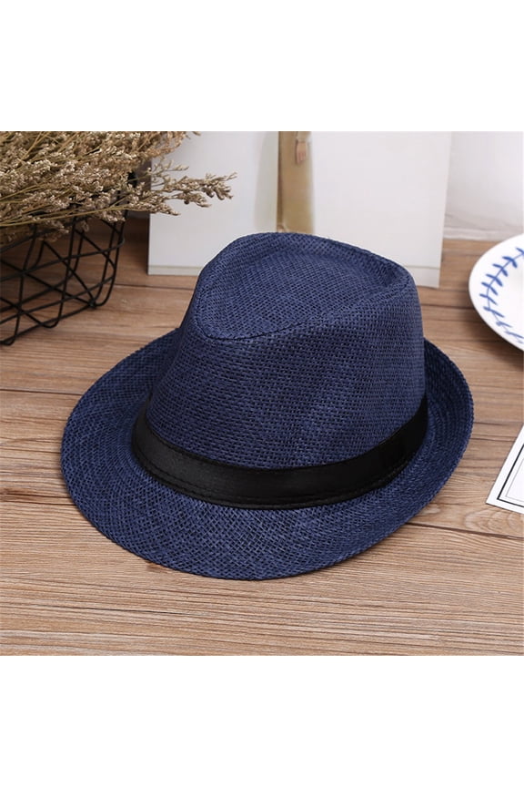Kids Straw Fedora Panama Hat Toddler Short Brim Summer Sun Beach Cap Western Trilby Derby Jazz Hat for Boys Girls Kids Beach Summer Straw Fedora Jazz Panama Hat 2-5Y
