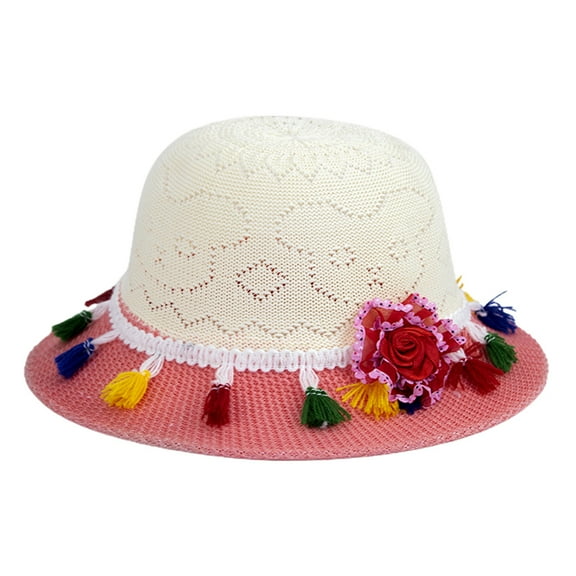 Kids Straw Hat Flower Tassel Straw Hat Breathable Summer Sun Hat