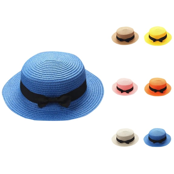 Kids Straw Hats Boys Girls Skimmer Hat Sun Beach Panama Hat Flat Top Boater Hats
