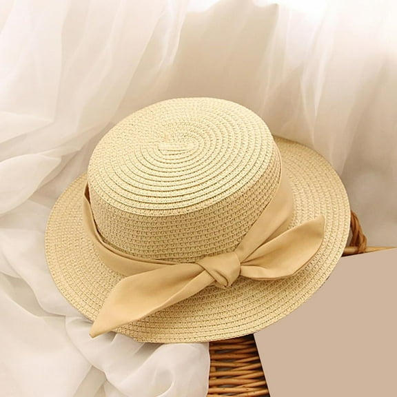 Kids Straw Sun Hat with Bowknot Detail, Foldable Wide Brim Floppy Beach Hat for Girls, Breathable Summer Sun Hat with Lace Decoration, Lightweight Travel-Friendly Sun Visor for Outdoor Activities