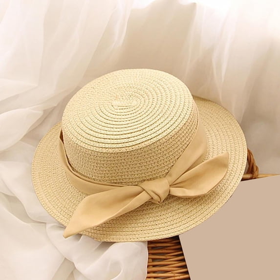 Kids Straw Sun Hat with Bowknot Detail, Foldable Wide Brim Floppy Beach Hat for Girls, Breathable Summer Sun Hat with Lace Decoration, Lightweight Travel-Friendly Sun Visor for Outdoor Activities